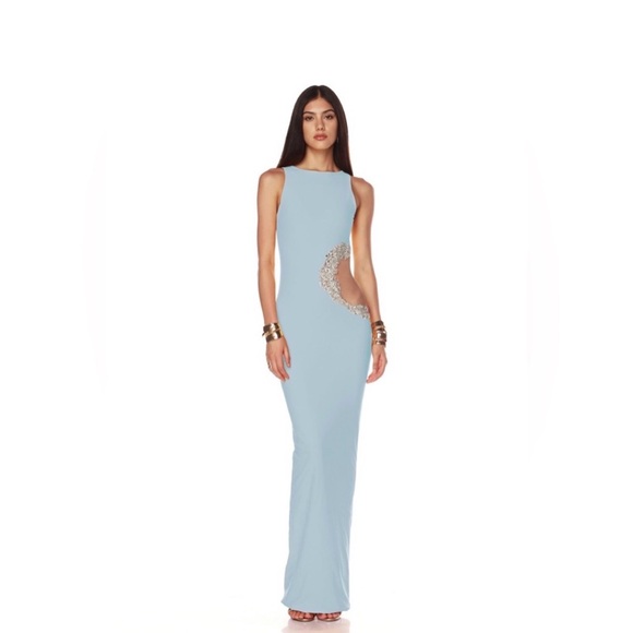 Bronx and Banco Dresses & Skirts - NWOT BRONX AND BANCO Camila Rhinestone Cutout Maxi Dress in powder blue